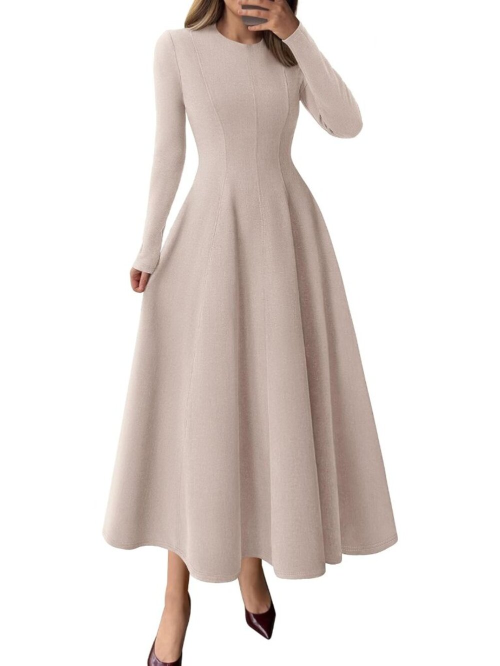 Chic Long Sleeve A-Line Midi Cocktail Dress for Women - Perfect for Parties